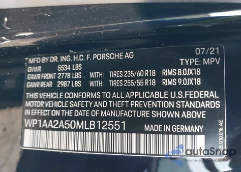 2021 Porsche Macan from USA, damaged, VIN WP1AA2A50MLB12551